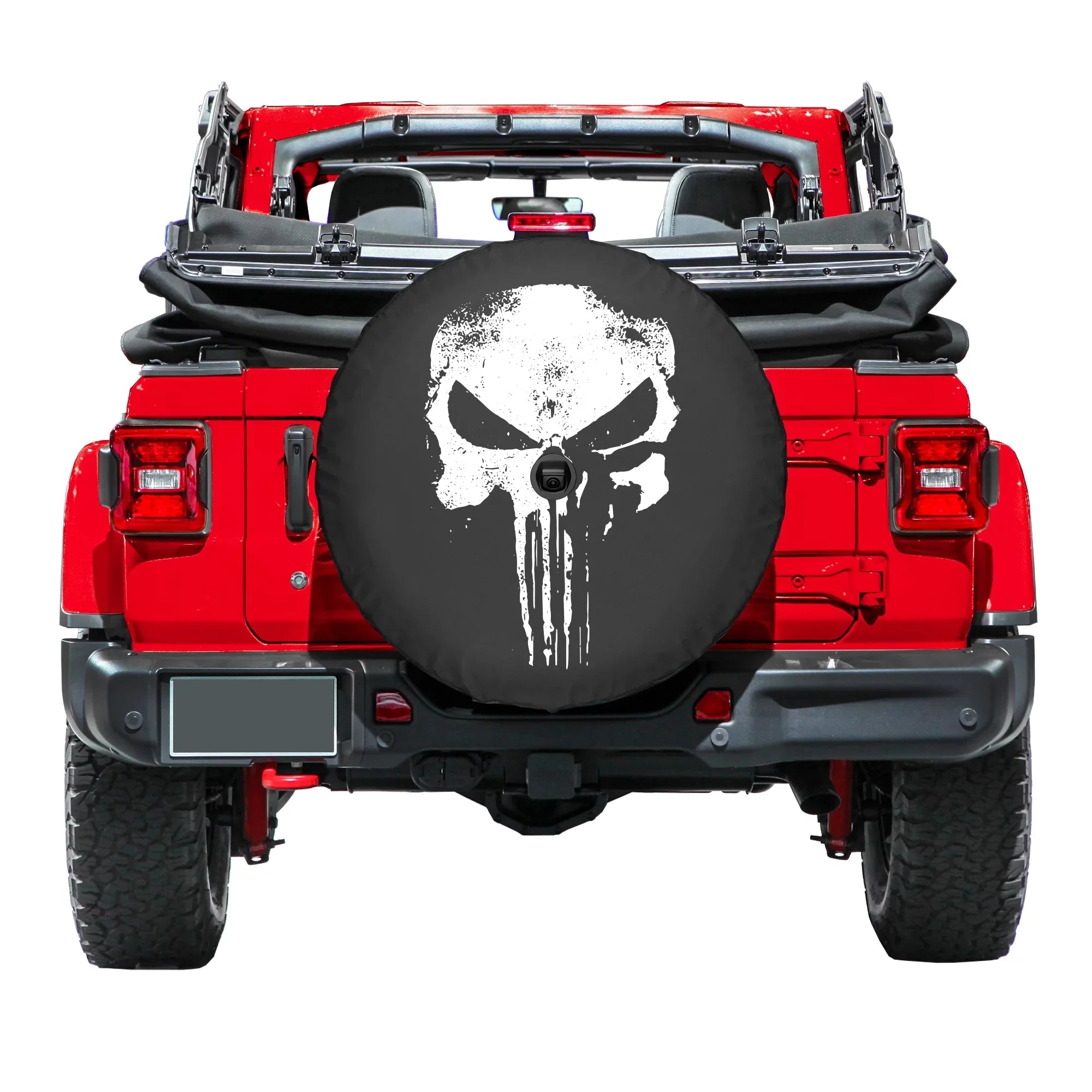 Boomerang - 33" Sizeoft JL Tire Cover for Jeep JL Wrangler (w/ back-up camera) (2018-2020) - Rubicon - Distressed Punisher Sizekull