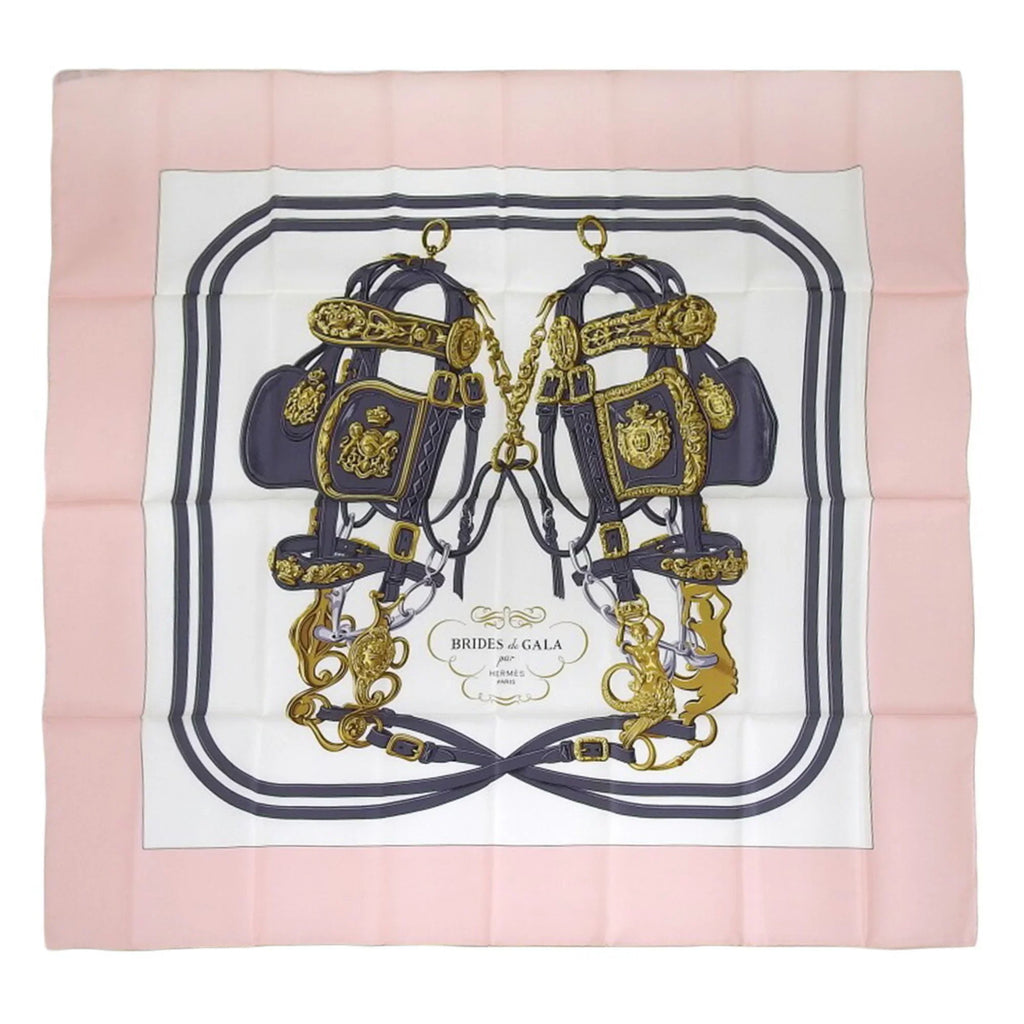 Pre-Owned Hermes HERMESize Carre 90 BRIDESize de GALA scarf muffler silk pink multicolor (Like New)