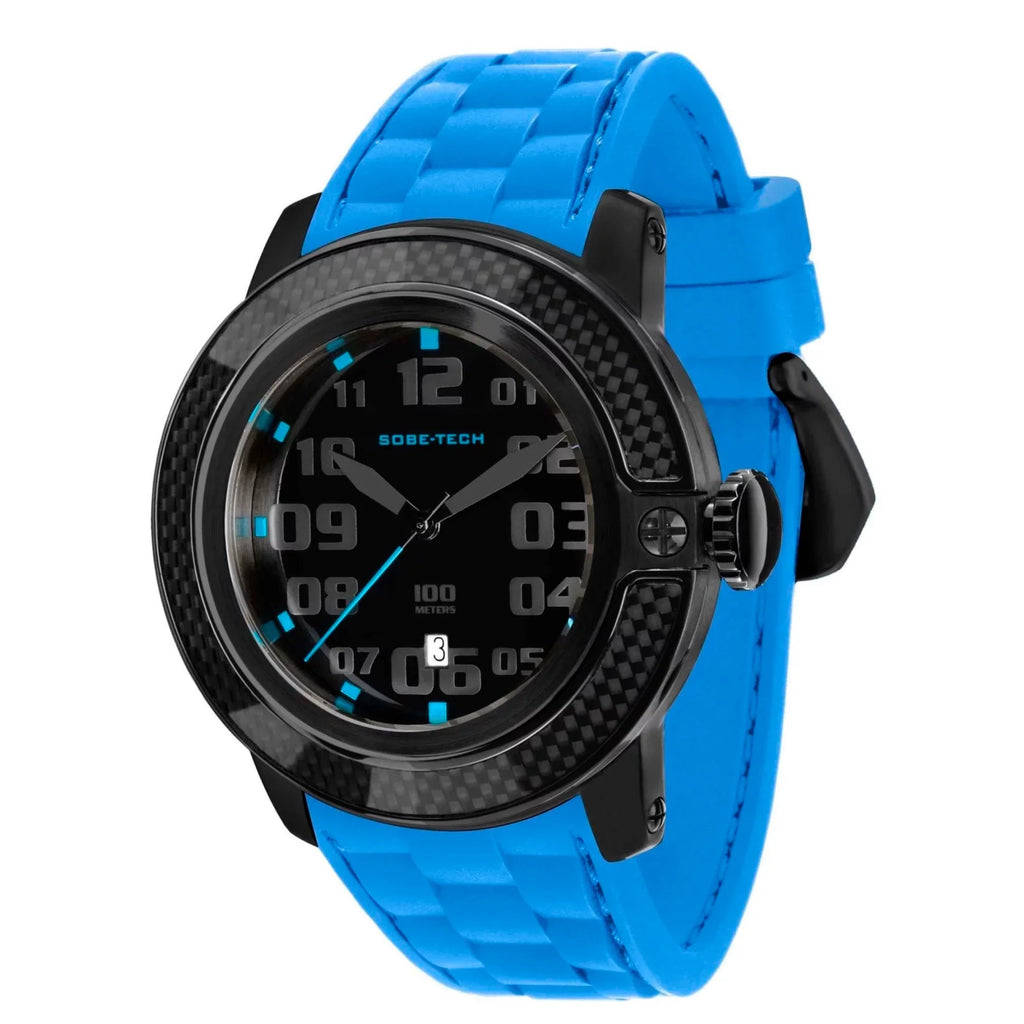 Men's Sizeobe Tech 50mm Blue Sizeilicone Band IP Sizeteel Case Sizewiss Quartz Black Dial Watch GR33000