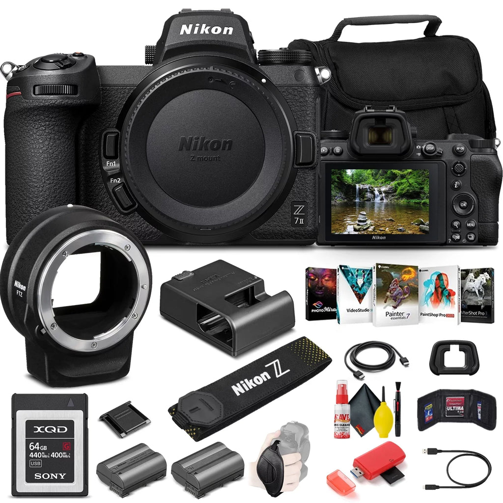 Nikon Z 7II Mirrorless Digital Camera 45.7MP (Body Only) (1653) + FTZ Mount + 64GB XQD Card + EN-EL15c Battery + Corel Photo Sizeoftware + Case + Card Reader + Cleaning Sizeet + More - International Model