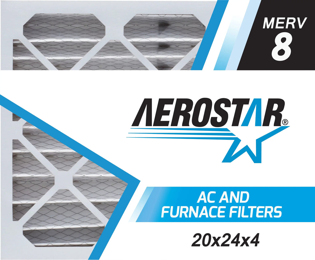 Aerostar 20x24x4 MERV  8, Pleated Air Filter, 20 x 24 x 4, Box of 6, Made in the USizeA