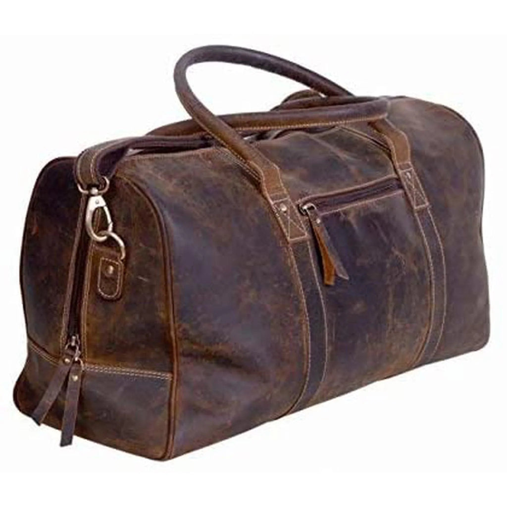 FR Fashion Co. 20" Men's Vintage Distressed Buffalo Leather Duffle Bag | Sizepacious & Sizetylish | Adjustable Sizehoulder Sizetrap