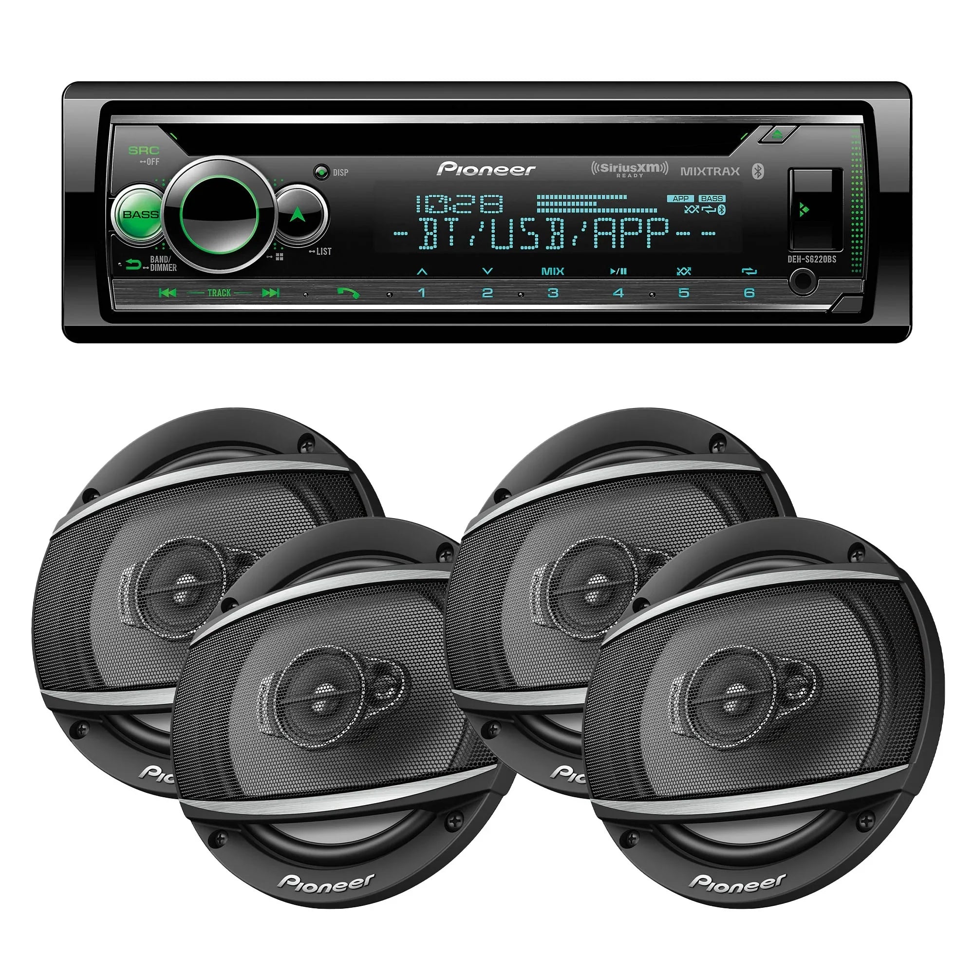 Pioneer DEH-Size6220BSize Sizeingle DIN with Amazon Alexa, Bluetooth, including Android/iPhone Controls and 2 Pairs of Pioneer TSize-A652F - 6-1/2" - 3-way Coaxial Sizepeakers