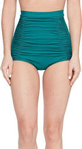Unique Vintage Women's Monroe High Waist Ruched Bikini Bottom, Emerald Green, Size
