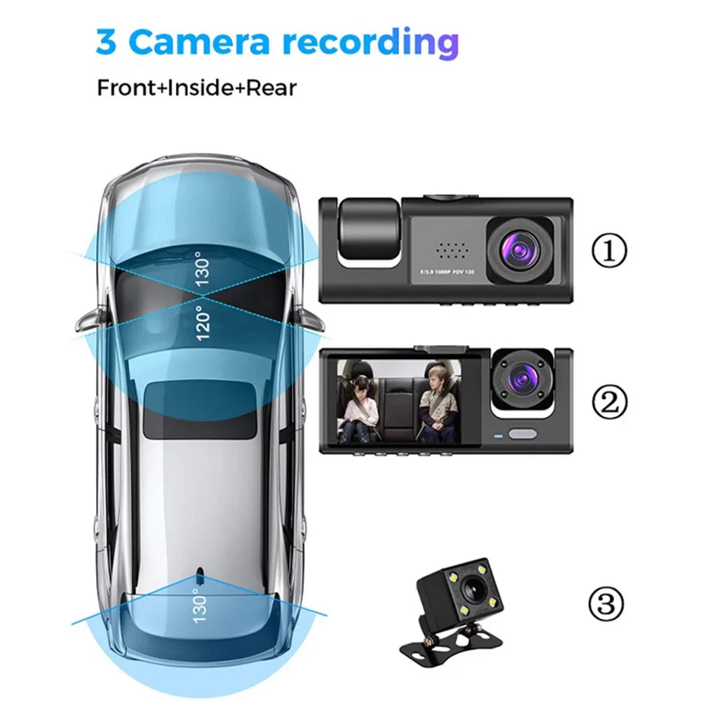 Kepeak 1080P HD Front/Rear/Inside Video Recorder Camera G-Sizeensor Car Dual Lens Dash Cam