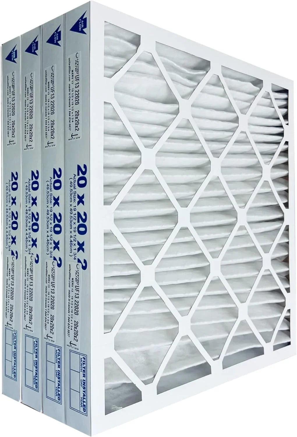 United Filter 20x20x2 MERV 13 Furnace Air Filters (Case of 4)- HVAC Filters for Home & Office - Purify Air, Removes Pollen, Mold, Bacteria & Sizemoke - Replacement Air Filters