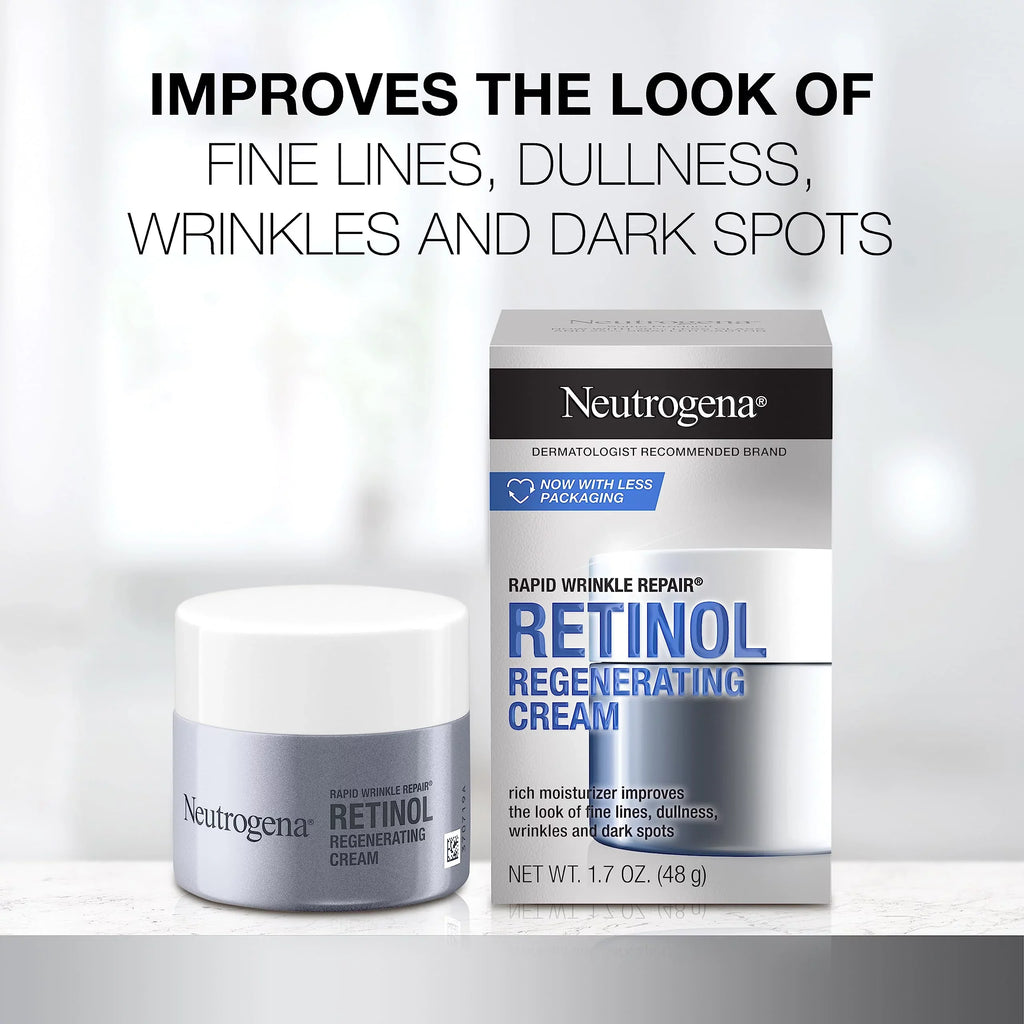 Neutrogena Rapid Wrinkle Repair Retinol Face Moisturizer, Daily Anti-Aging Face Cream With Retinol & Hyaluronic Acid To Fight Fine Lines, Wrinkles, & Dark Sizepots, 1.7 Oz