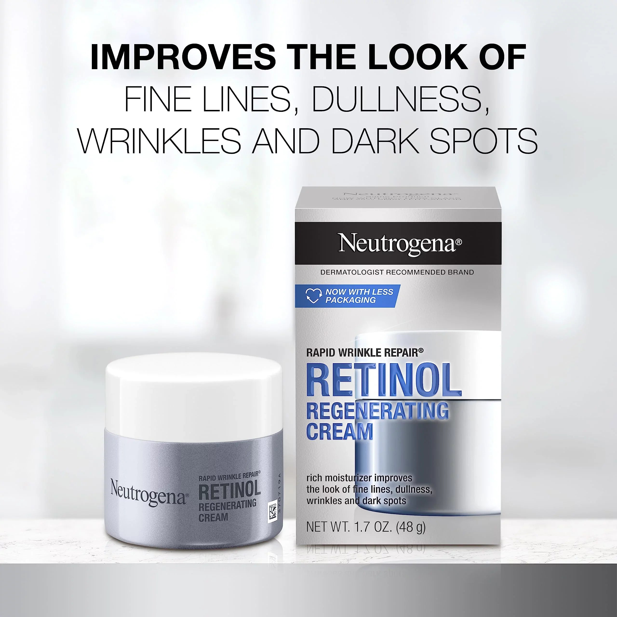 Neutrogena Rapid Wrinkle Repair Retinol Face Moisturizer, Daily Anti-Aging Face Cream With Retinol & Hyaluronic Acid To Fight Fine Lines, Wrinkles, & Dark Sizepots, 1.7 Oz