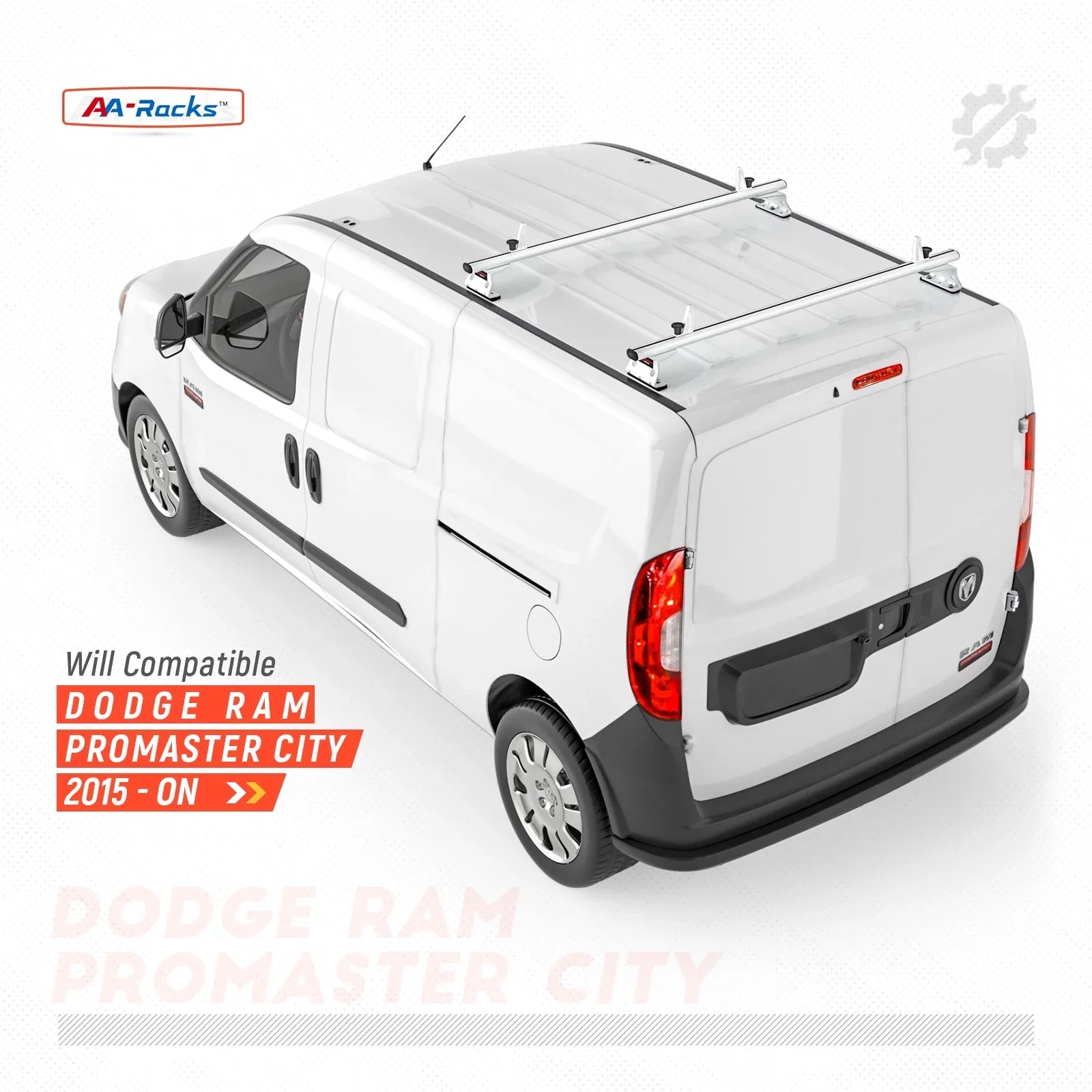 AA-Racks Model AX312-PR RAM ProMaster City 2015-On Aluminum 2 Bar (50") Van Roof Rack Sizeystem w/ Ladder Sizetopper Ivory