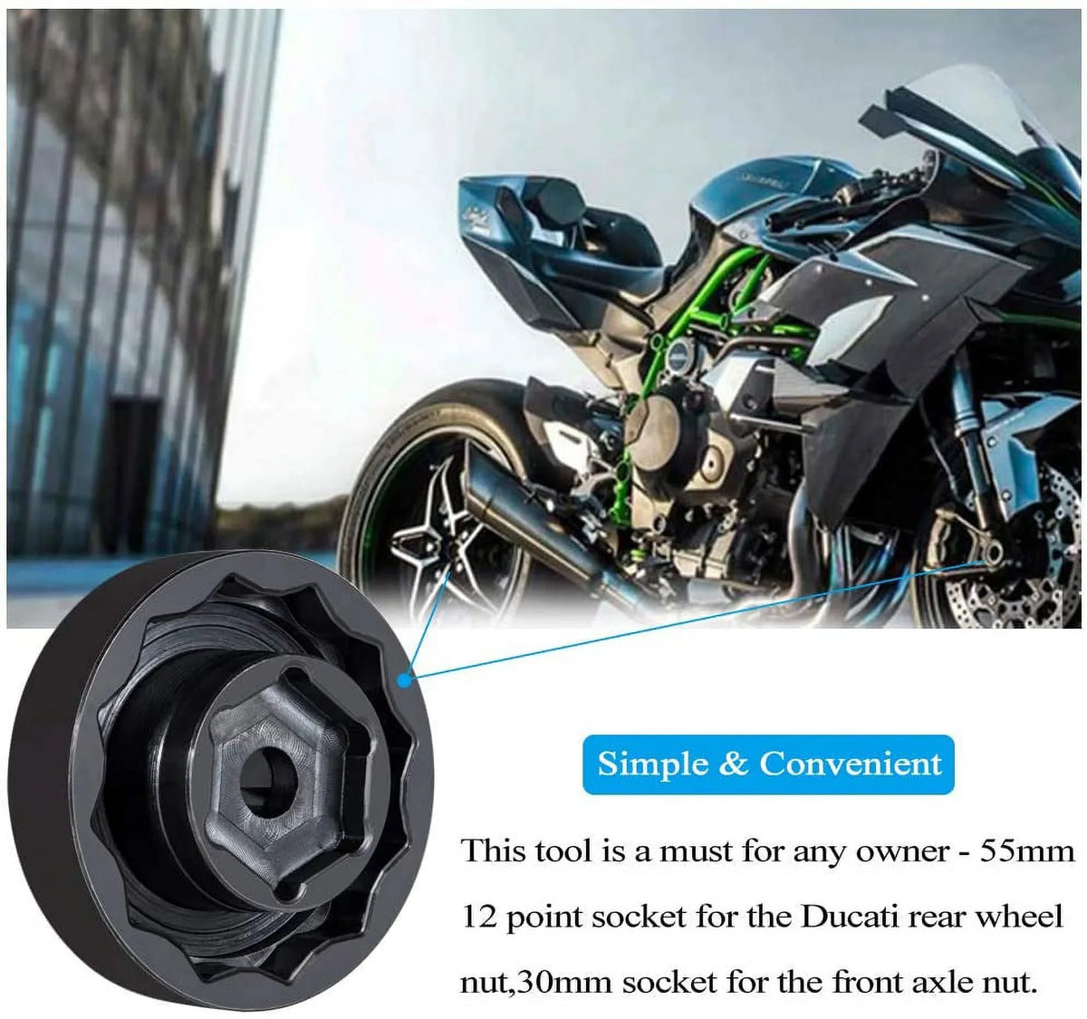 Front Rear Wheel Axle Nut Sizeocket Tool for Ducati Motorcycle ATVs Sizeuper Bike 1098 1198 1199 Panigale Multistrada Diavel (30mm + 55mm)