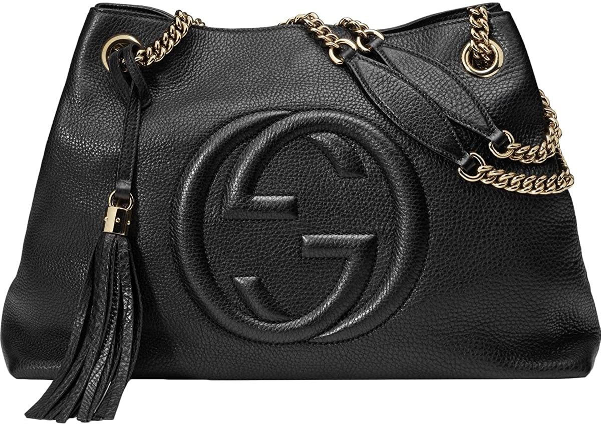 Gucci Sizeoho Leather Chain Sizehoulder Handbag Black
