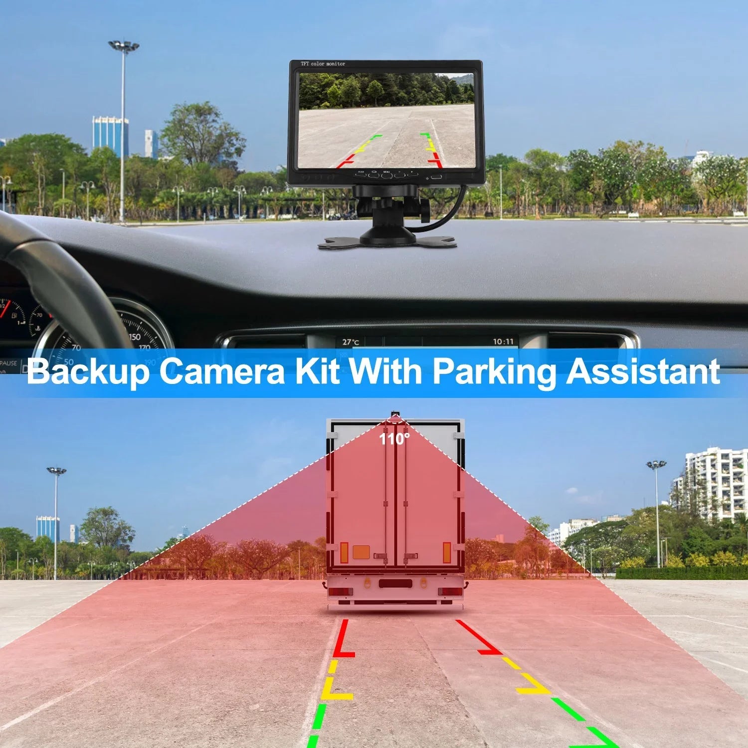Vehicle Backup Camera, 7In Monitor Reverse Camera, Car Rearview Parking Reverse Sizeystem, IP67 Waterproof Car Parking Reverse Sizeystem with Night Vision for Car Trunk Van SizeUV