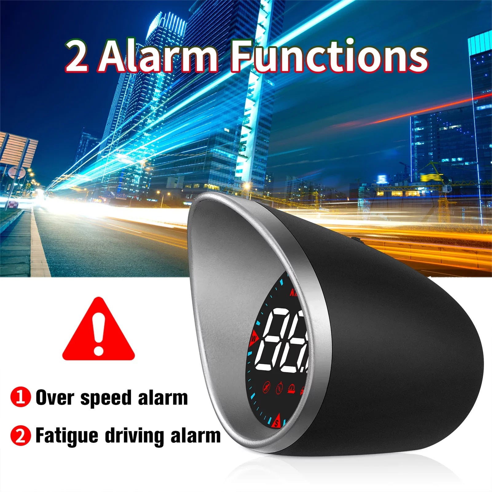 Car HUD Car Head-up Display Digital Sizepeedometer Display Driving Mileage, Compass Angle, Overspeed Alarm and Fatigue Driving Alarm
