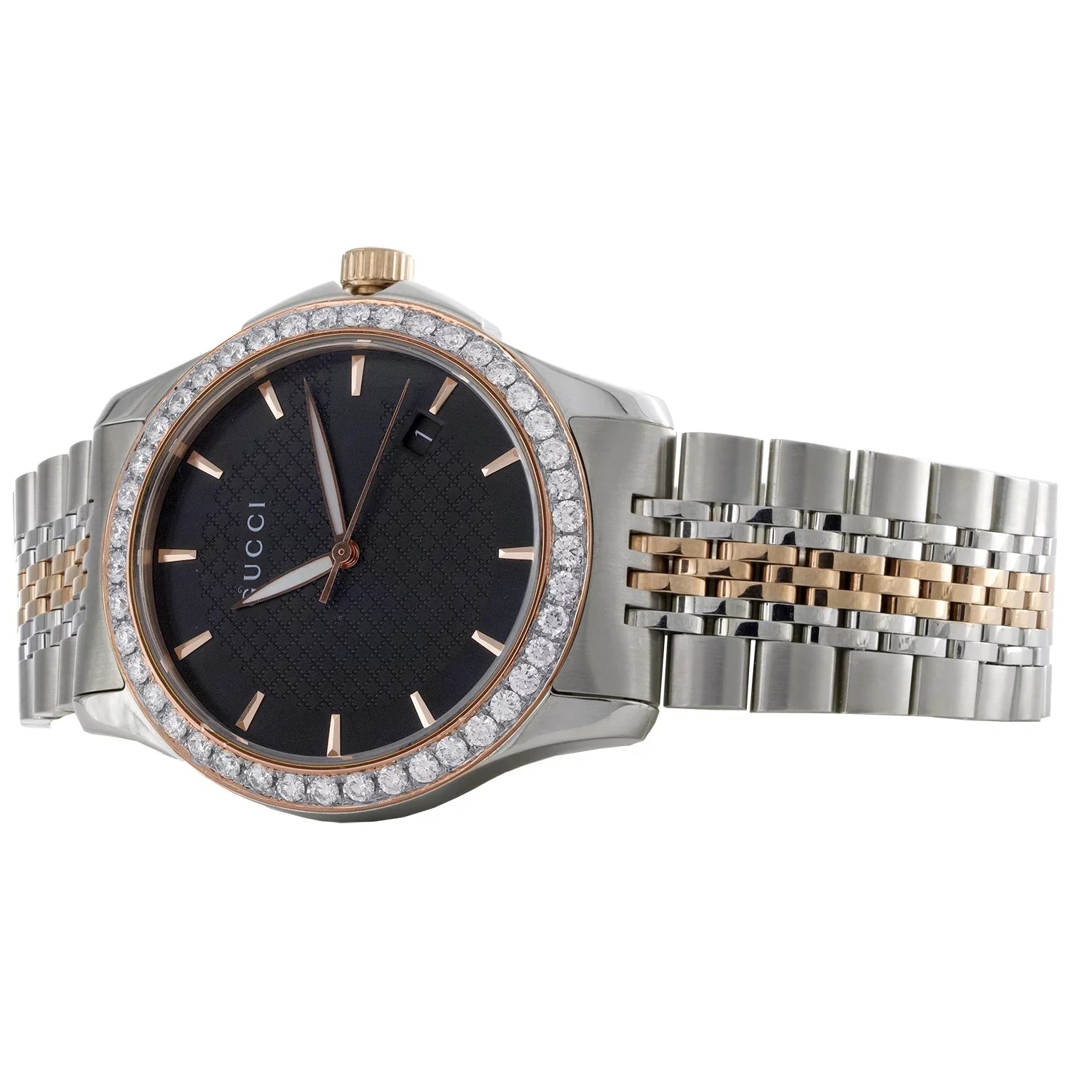Gucci Ya126410 Diamond Watch G-Timeless 38mm Two Tone Rose / Size. Sizeteel PVD 2 CT.