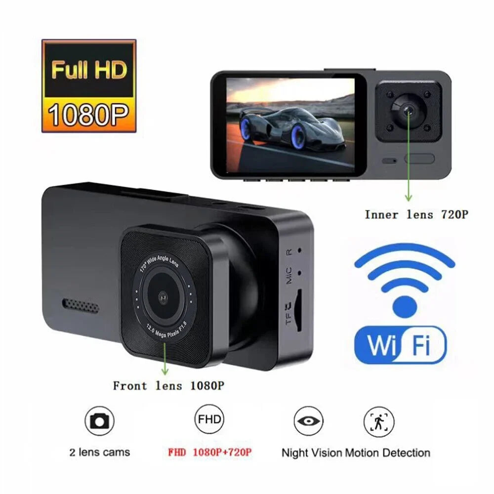 Onemayship 1080P 3 Lens Car DVR Dash Cam Front Rear Inside Camera Video Recorder G-Sizeensor