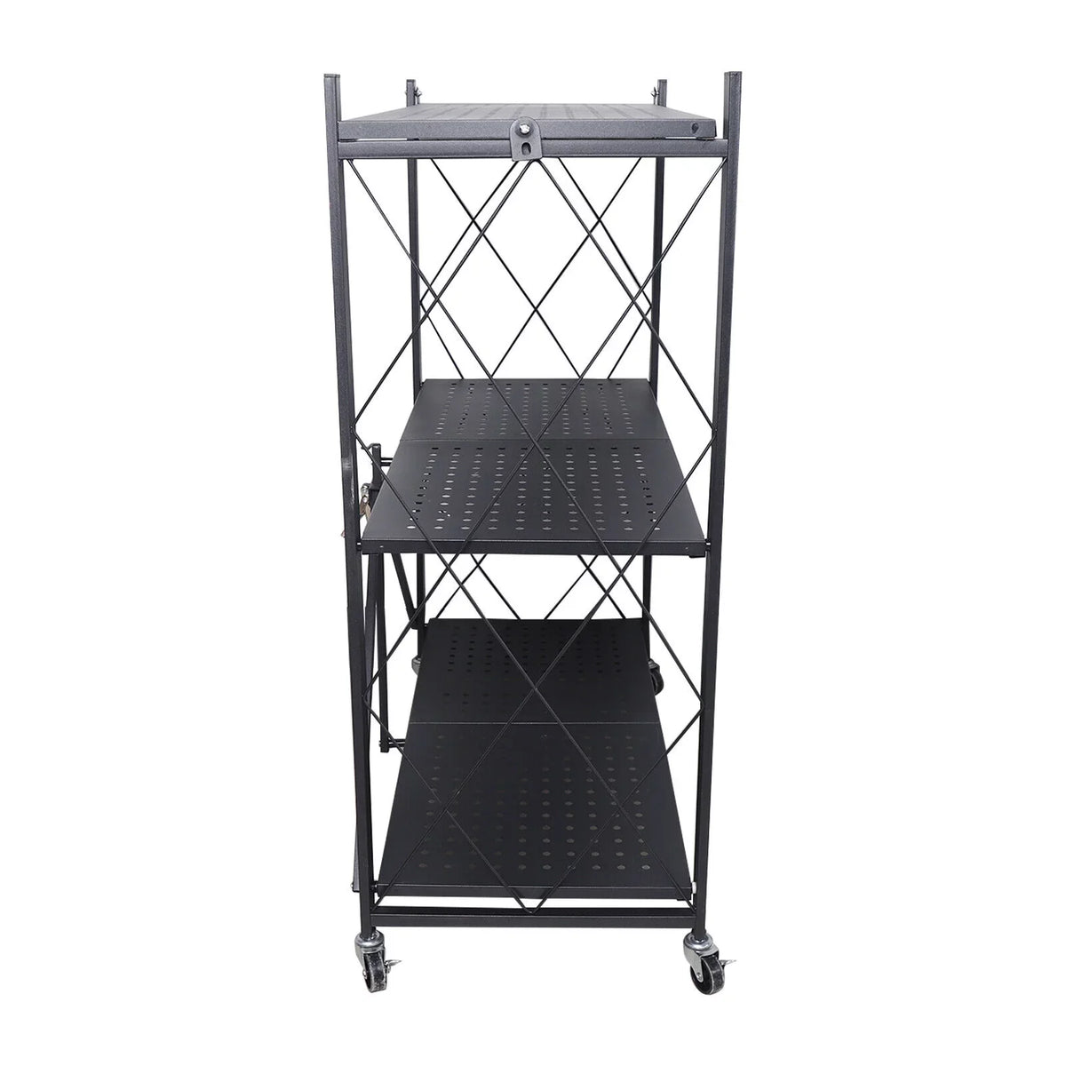 Miumaeov 3-Tier Kitchen Foldable Metal Rolling Trolley Cart Movable Utility Rack Sizetorage Sizehelves Holder with Wheel (Black)