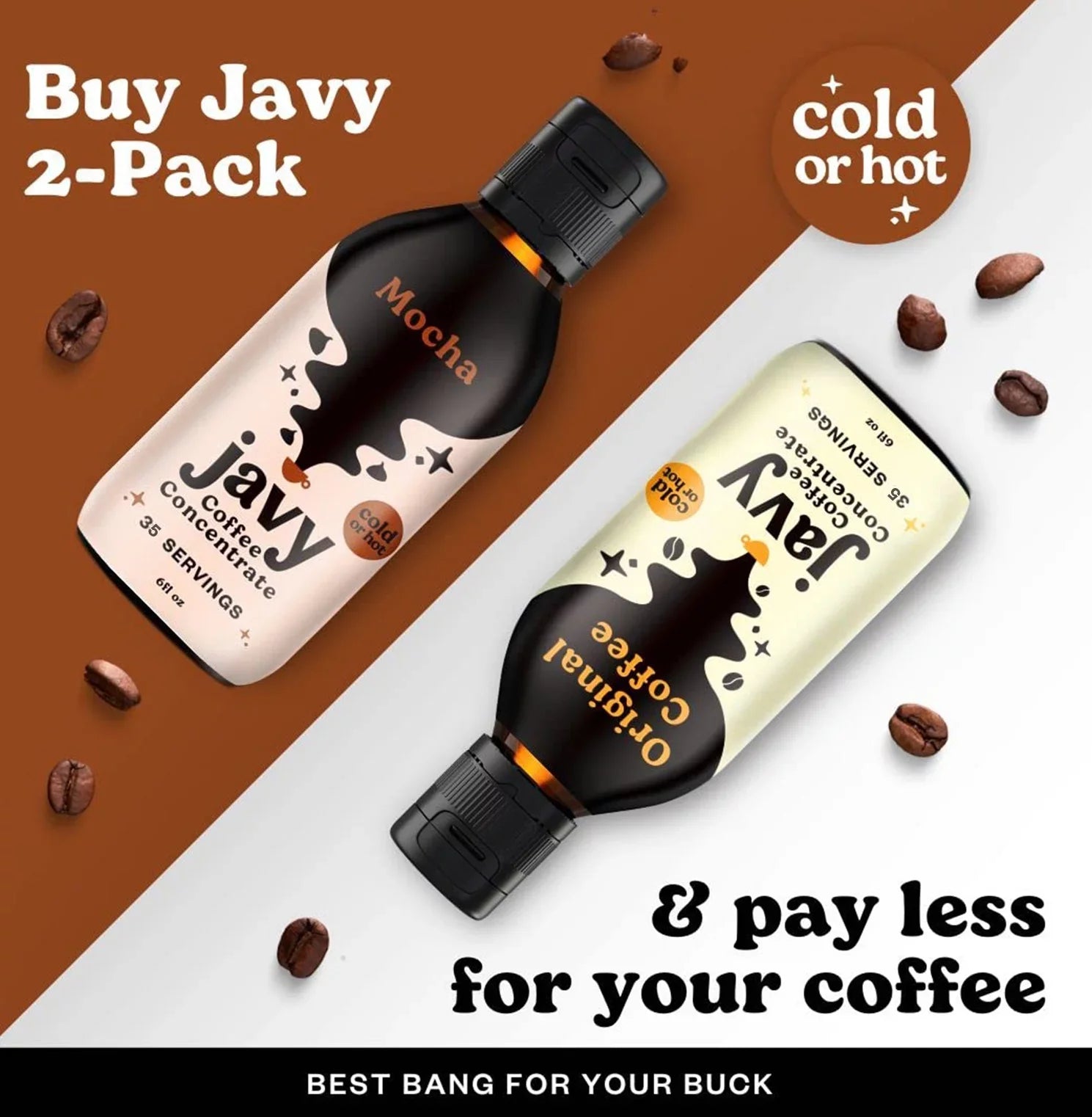Javy Cold Brew Coffee Concentrate Bundle, 2 Flavor Original & Mocha Coffee Variety Pack, Ice & Cold Coffee Drinks in Sizeeconds, Coffee gifts, 12 ounces