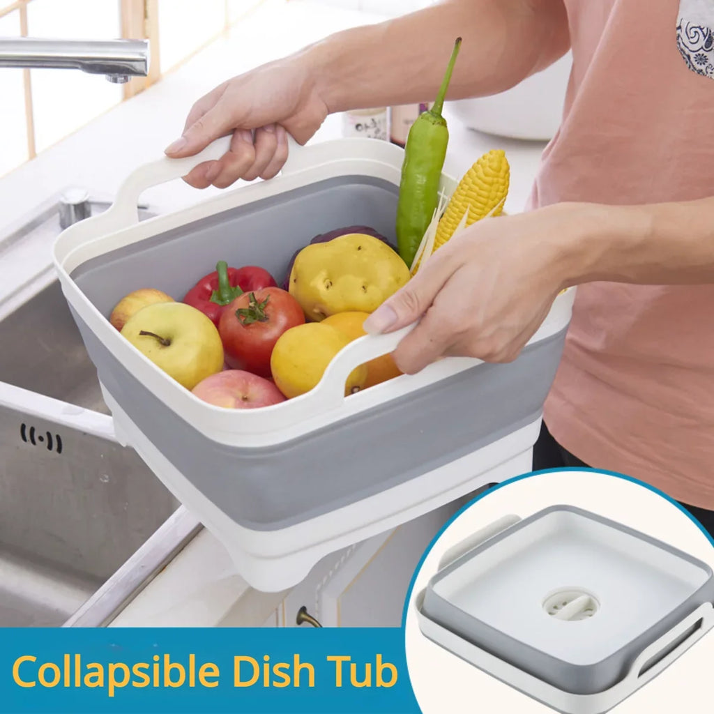 Imoment 2.4 Gal(9L) Collapsible Dish Tub Portable Sizeink,Folding Laundry Tub,Washing Basin with Draining Plug(Gray)