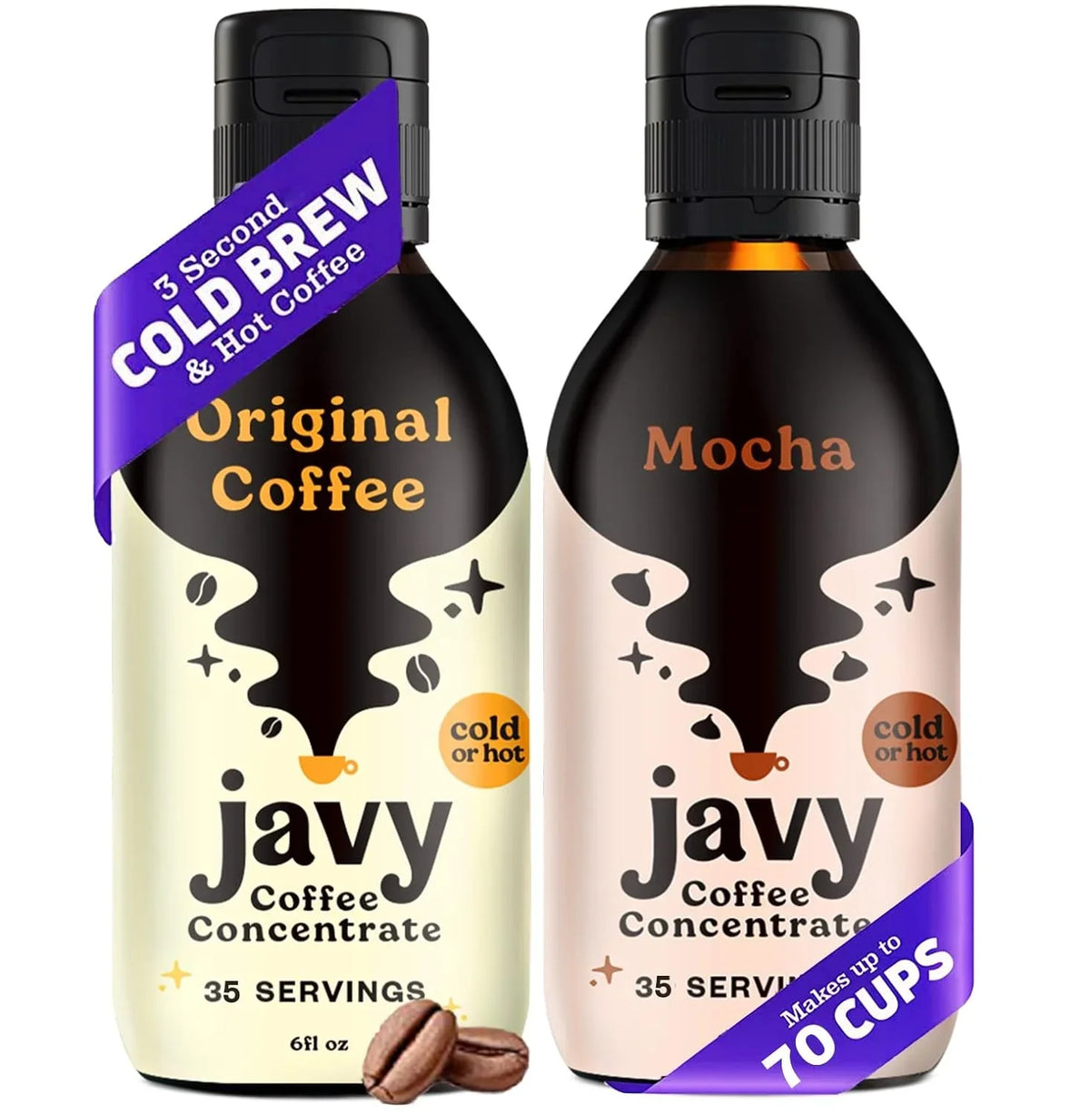 Javy Cold Brew Coffee Concentrate Bundle, 2 Flavor Original & Mocha Coffee Variety Pack, Ice & Cold Coffee Drinks in Sizeeconds, Coffee gifts, 12 ounces