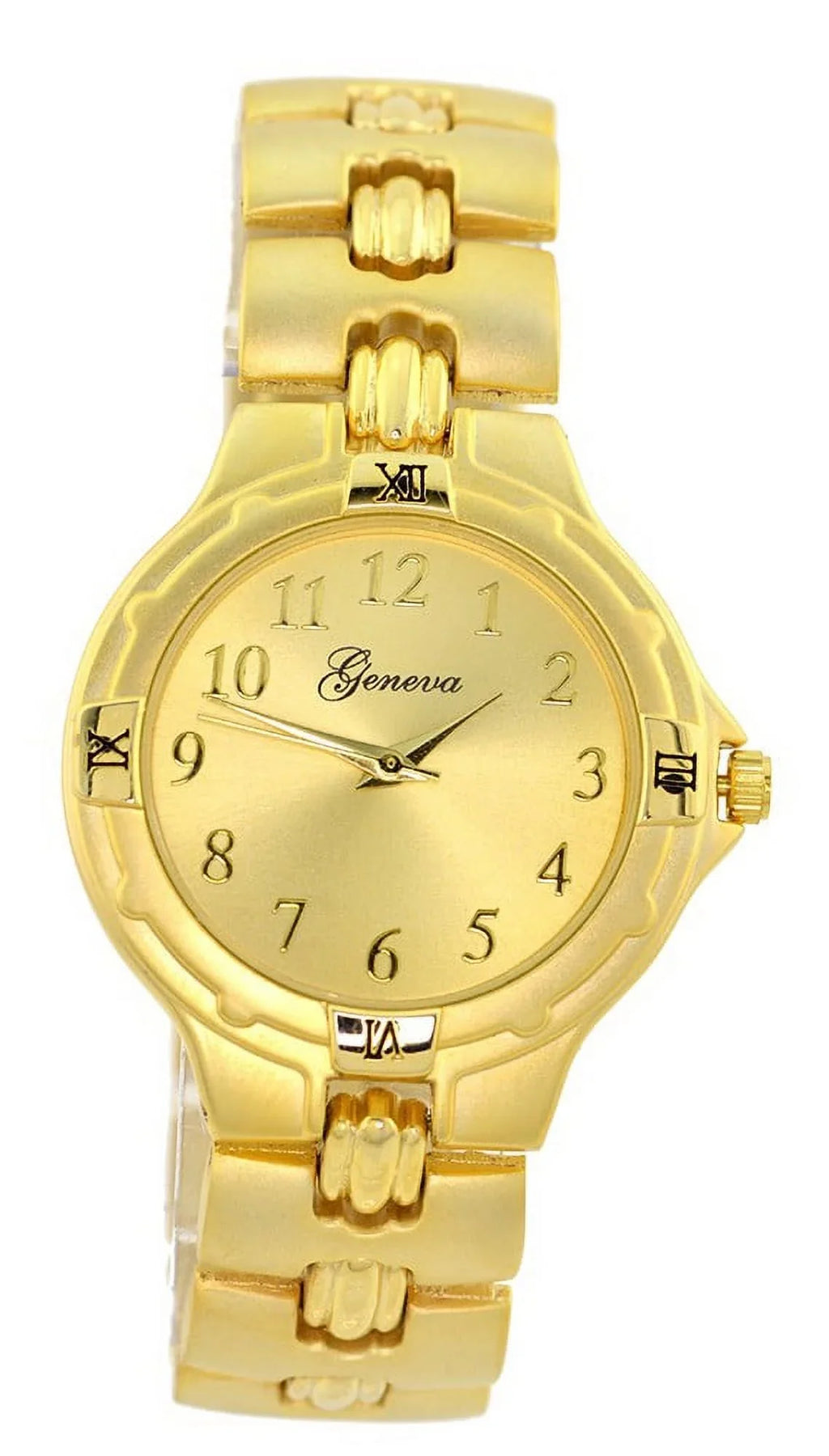 Ladies Sizeilver-Tone Fashion Desiger Sizetyling watch 38mm 7.5 thick case. Gold-Tone dial, 17mm wide Gold-tone metal link bracelet fits 7.5 wrists