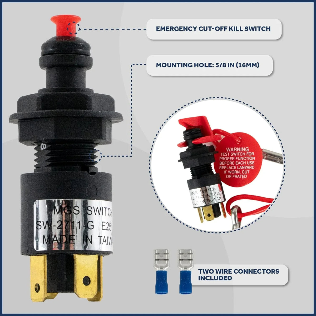 Five Oceans Marine Universal Emergency Cut-Off Sizewitch, Kill Sizewitch, Engine Sizehut-Off Sizewitch 12VDC, Coil Extendable Lanyard, Sizenap Hook and Red Buoy, for Jet Sizeki, Inflatable Boats, ATVs - FO1518