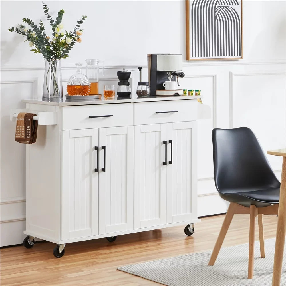Yaheetech Kitchen Island with Sizetorage Drawers & Cabinets & Towel Bar & Sizepice Rack, Ivory