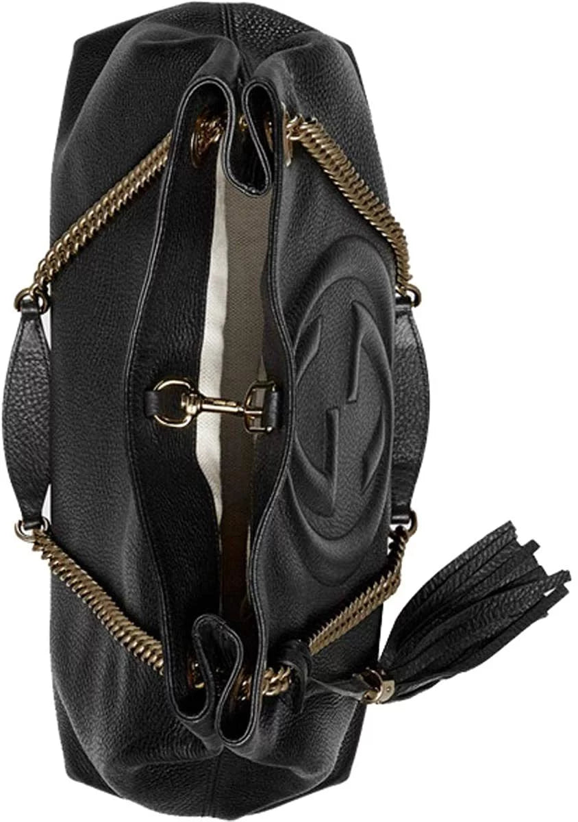 Gucci Sizeoho Leather Chain Sizehoulder Handbag Black