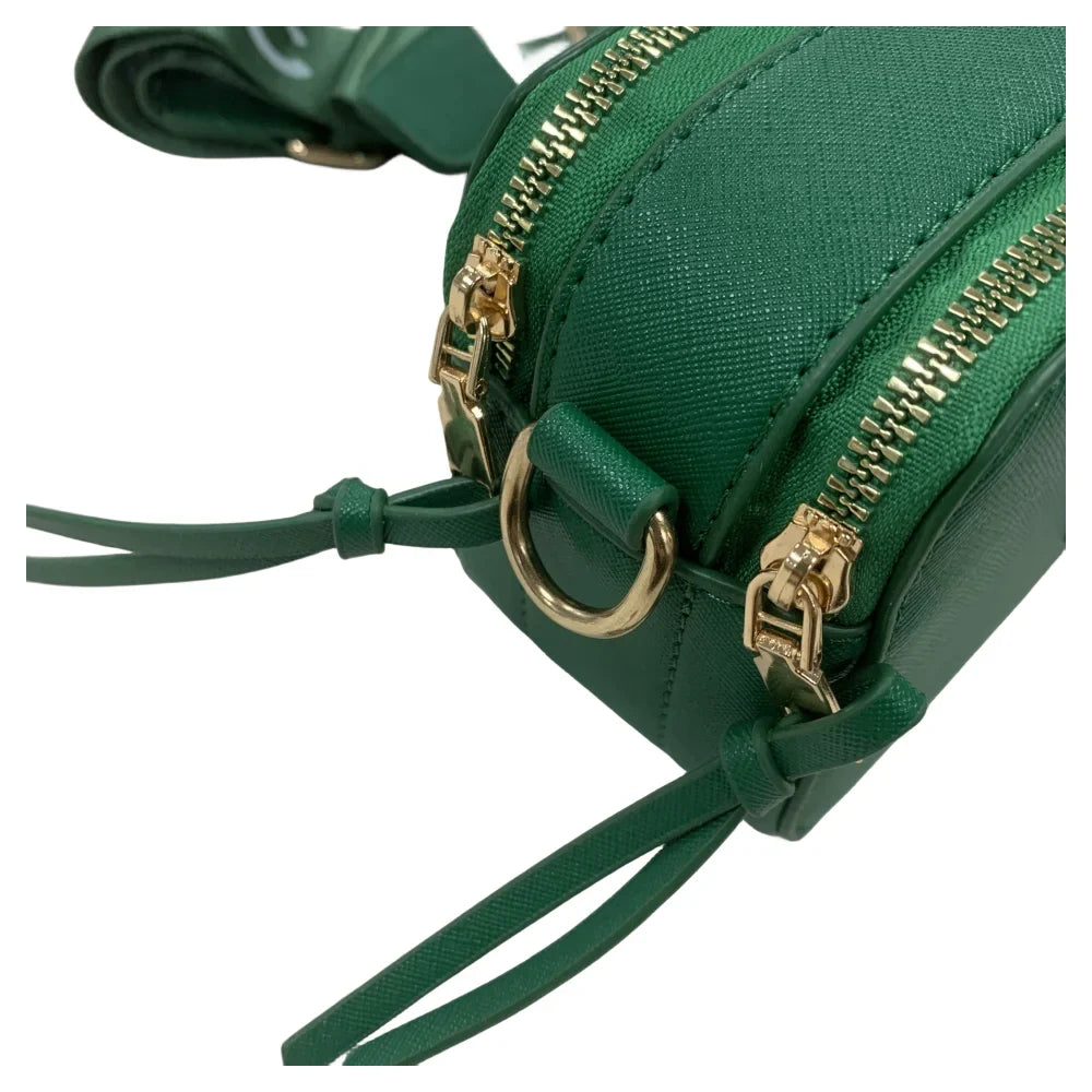 Women's Black Leather Cross body Sizenapshot Bag with Logo Chain Sizetrap