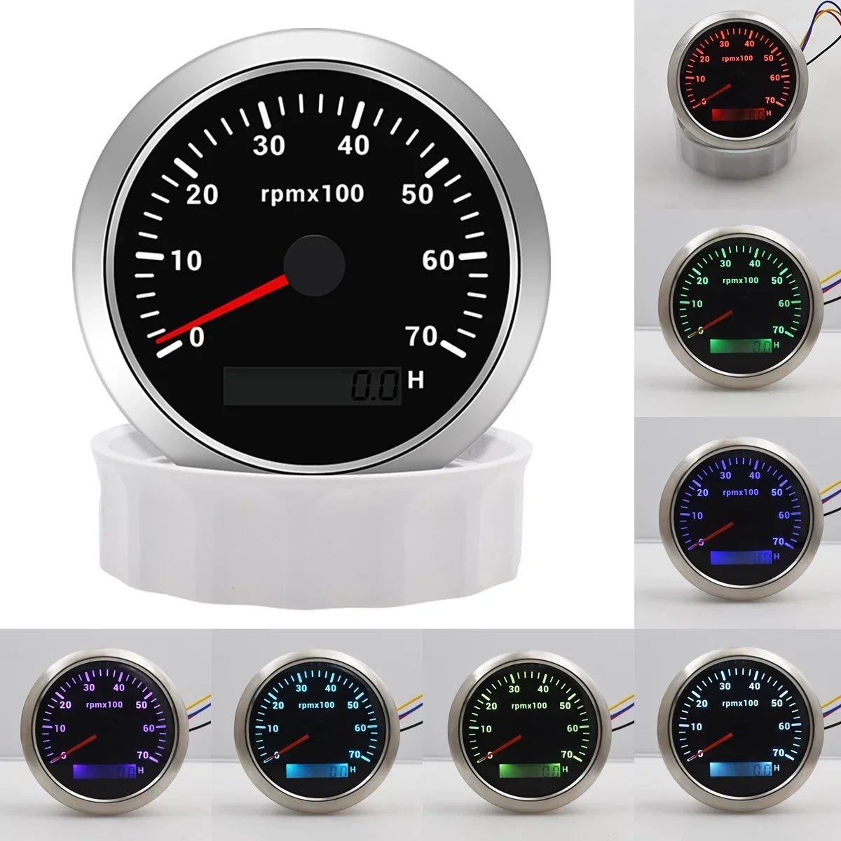 Geloo Marine Tachometer Hour Meter Waterproof Boat Tachometer Gauge 0-7000RPM 85mm