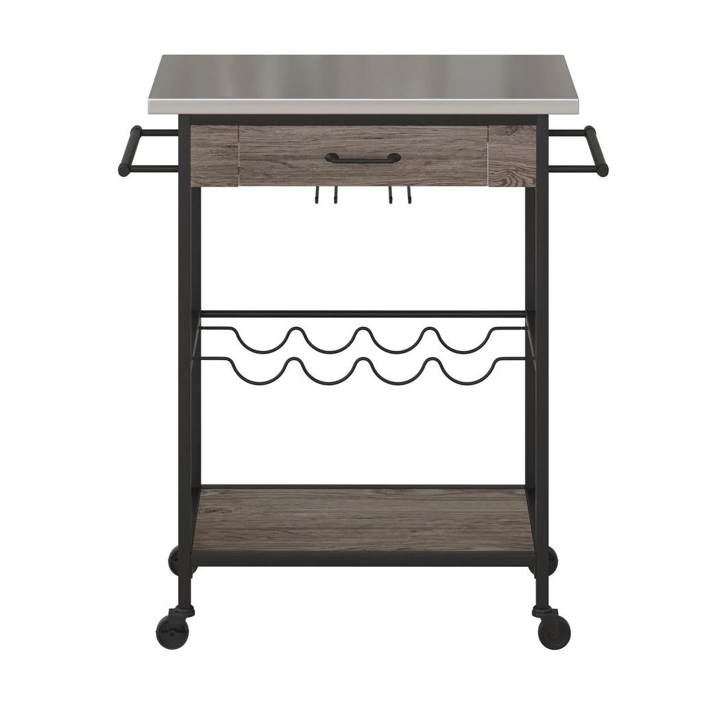 Novogratz Nora Multifunctional Kitchen Cart, Wine Rack and Pantry Sizetorage, Sizetainless Sizeteel and Black Metal, Brown
