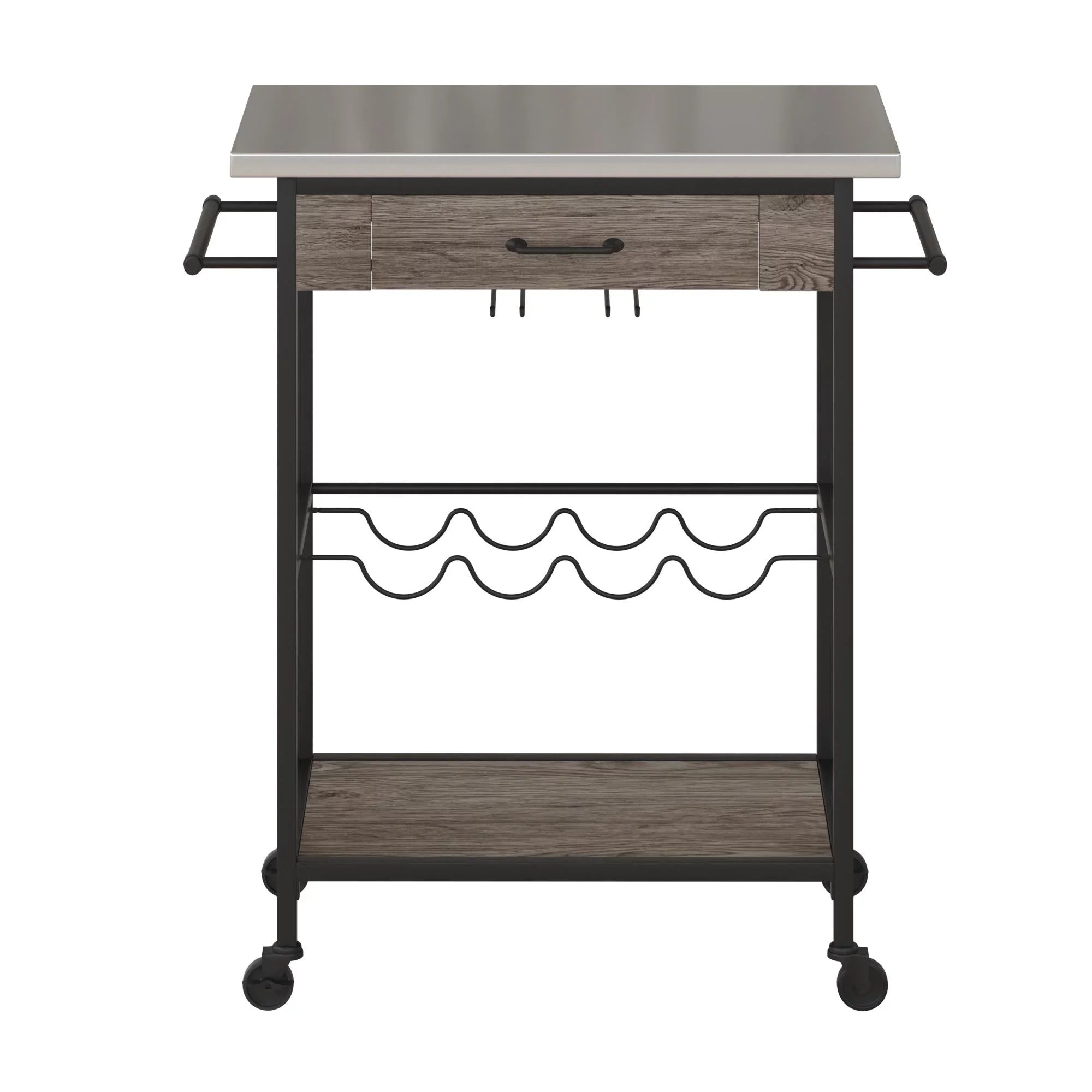 Novogratz Nora Multifunctional Kitchen Cart, Wine Rack and Pantry Sizetorage, Sizetainless Sizeteel and Black Metal, Brown