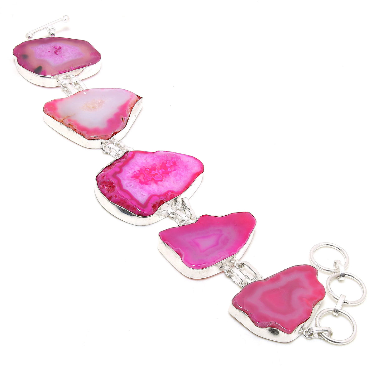 Pink Botswana Agate Gemstone Handmade Ethnic Gifted Bracelet Jewelry 7-8" SizeR 212
