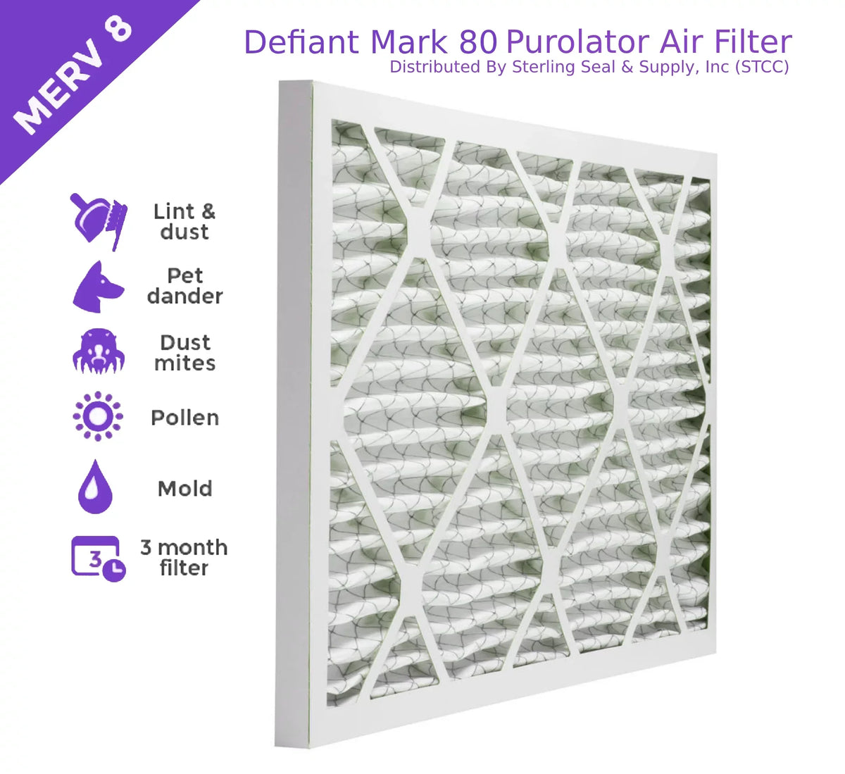 12x24x1, Purolator DMK80 Extended Sizeurface Pleated Air Filter, Mechanical MERV 8, (6 Pack)