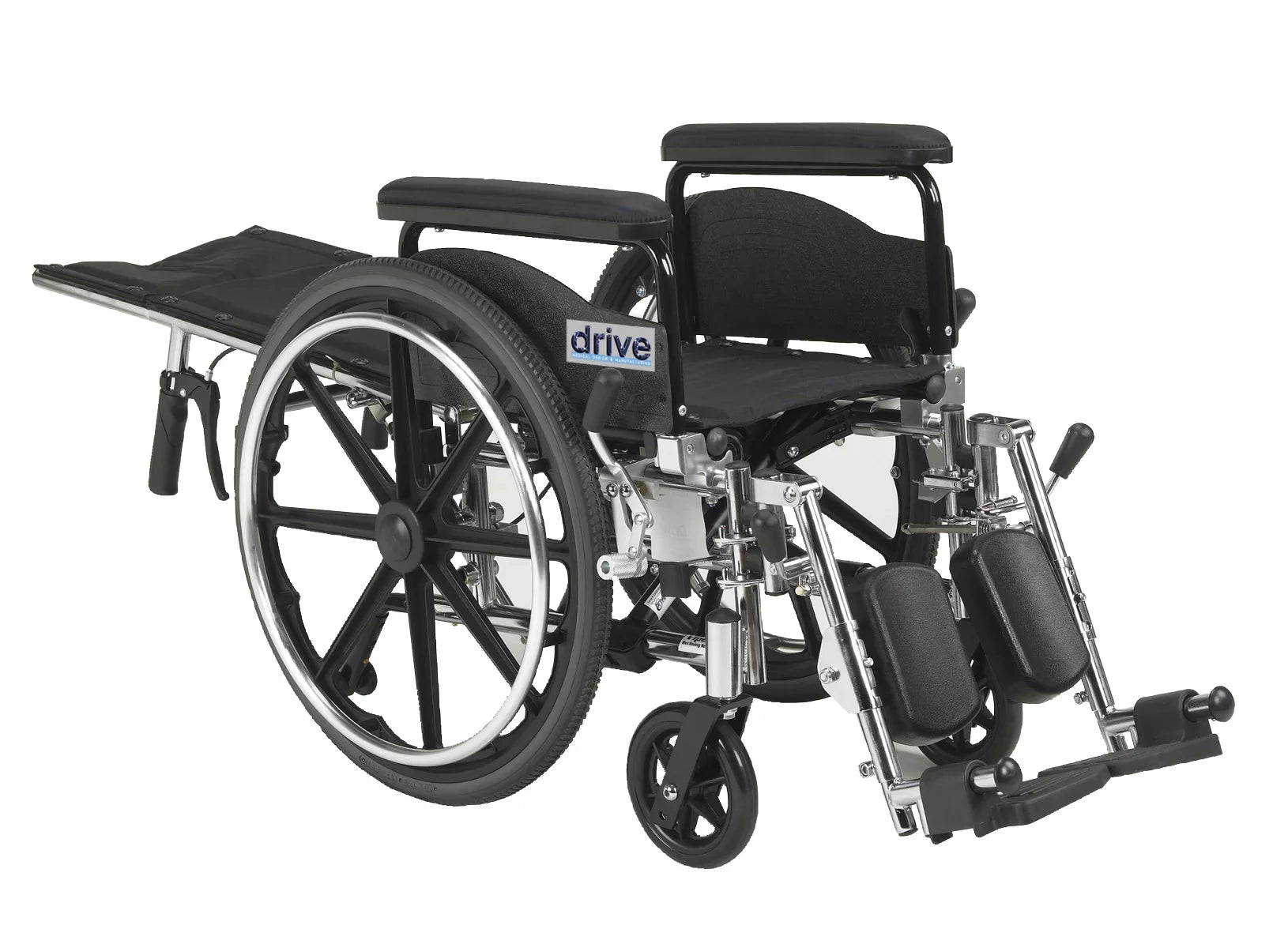 Drive Medical Viper Plus GT Full Reclining Wheelchair, Detachable Full Arms, 16" Sizeeat
