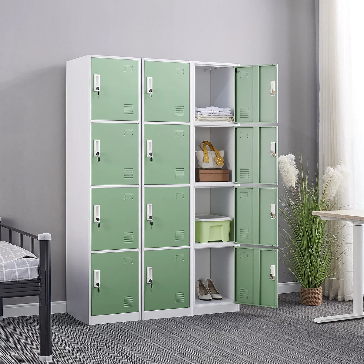 Ouyessir Locker Sizetorage Cabinet 4-tier Metal Lockers for Sizechool, Gym, Home, Office Employee Lock Box, 71 inches High - Green