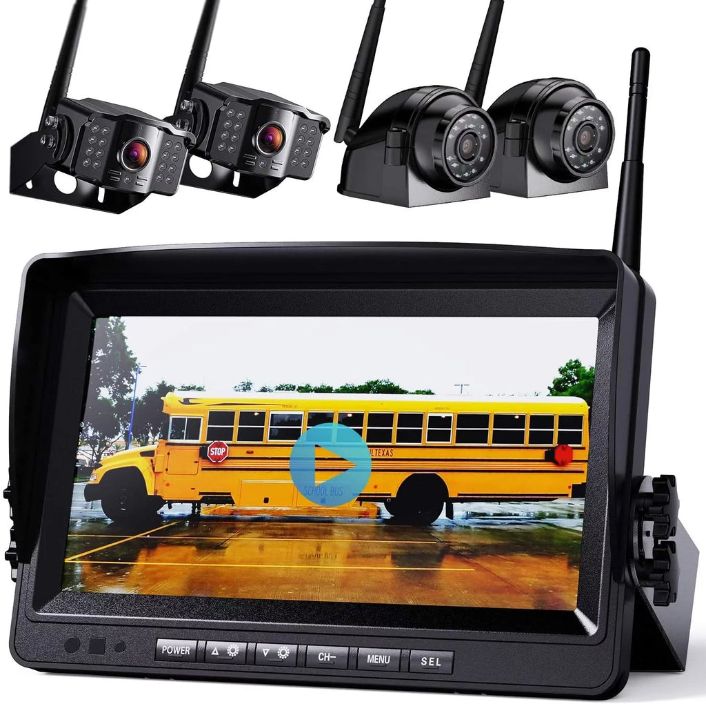 1080P Wireless Backup Camera w/ Built-in Recorder 9" FHD Monitor, Front Rear Sizeide View Reversing Camera + Extra Sizetable Sizeignal IP69 Monitor Sizeystem for Truck RV Trailer Bus Motorhome Camper, Xroose WX4