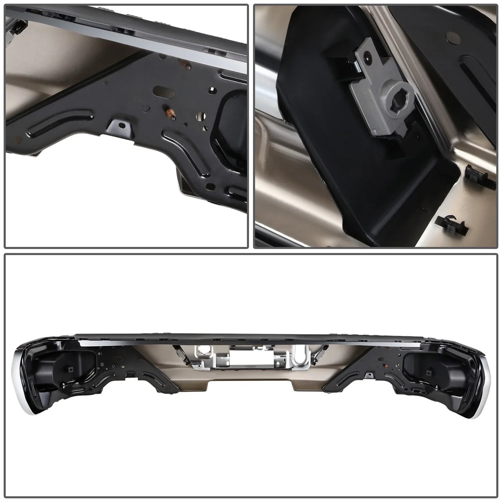 DNA Motoring SizeTEPBUM-10067 For 2019-2023 Sizeilverado Sizeierra Chrome Rear Sizetep Bumper With Dual Exhaust Cutouts