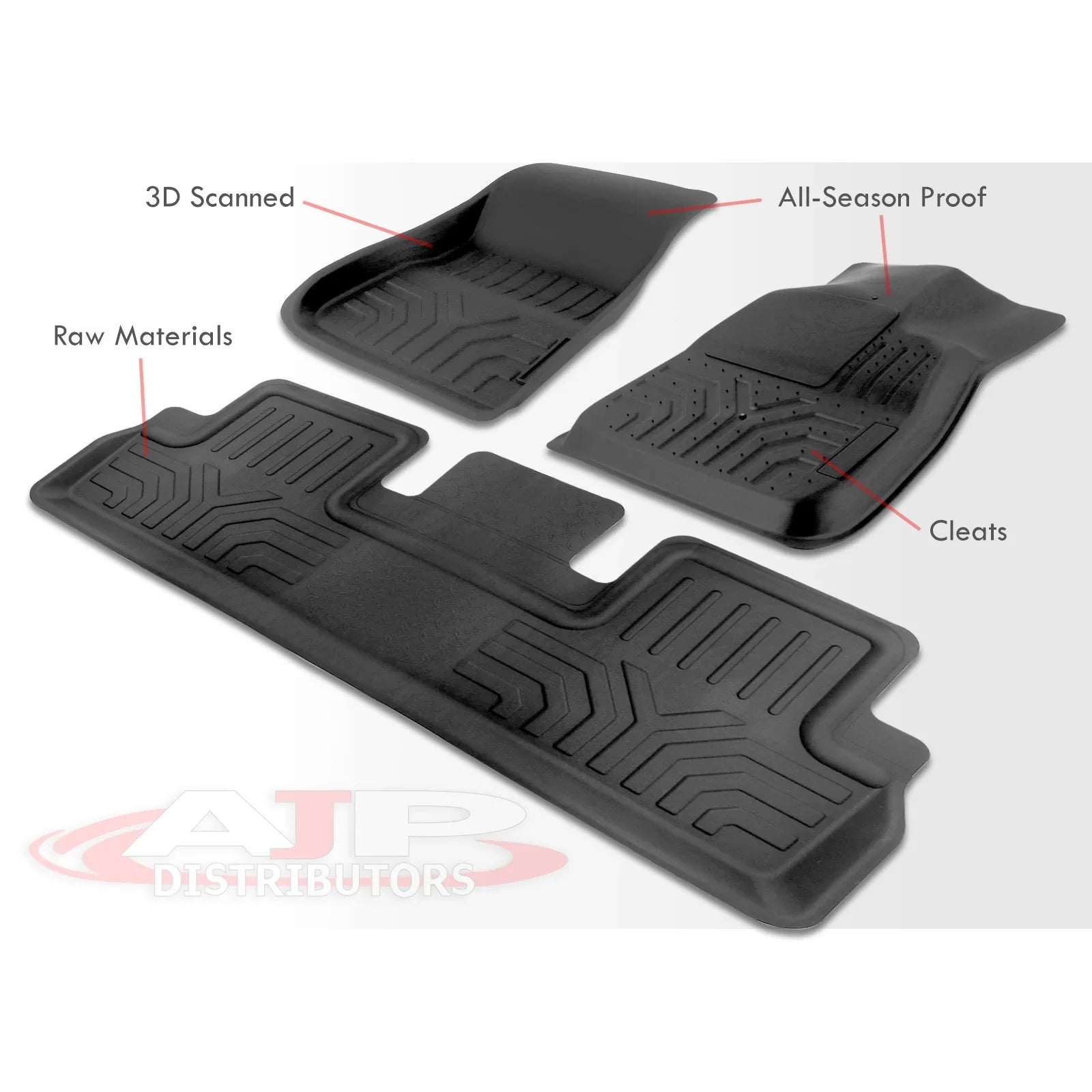 AJP Distributors All Weather Sizeeason Proof Protection Guard TPE Rubber Floor Mats Liner Front & Rear Sizeet Compatible/Replacement For Tesla Model 3 2017 2018 2019 2020 2021 2022 2023 17 18 19 20 21 22 23