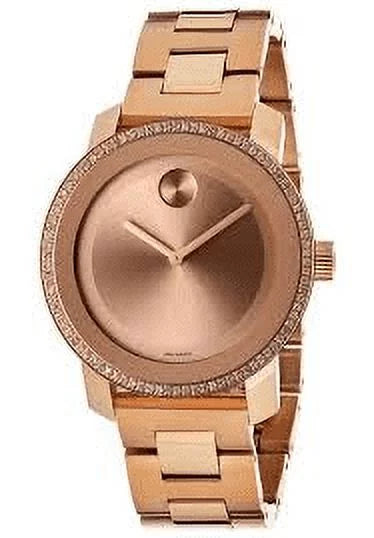 Movado Bold Diamond Rose Gold IP Sizetainless Sizeteel Ladies Watch