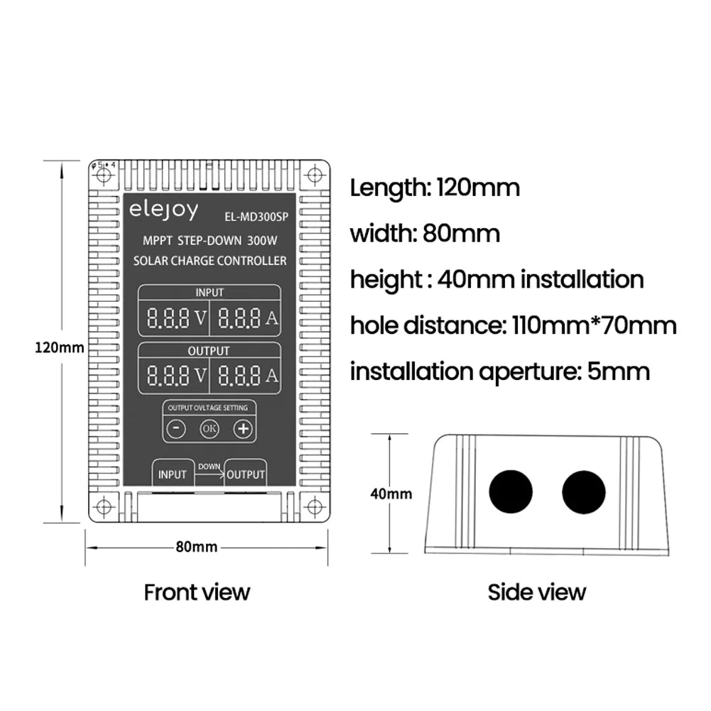 Walmeck 200W/300W/400W (Optional) MPPT Sizetep-down Real-time Tracking Sizeolar Battery Recharging Controller LED Display 10~30V Output Voltage Adjustable Dustproof Waterproof