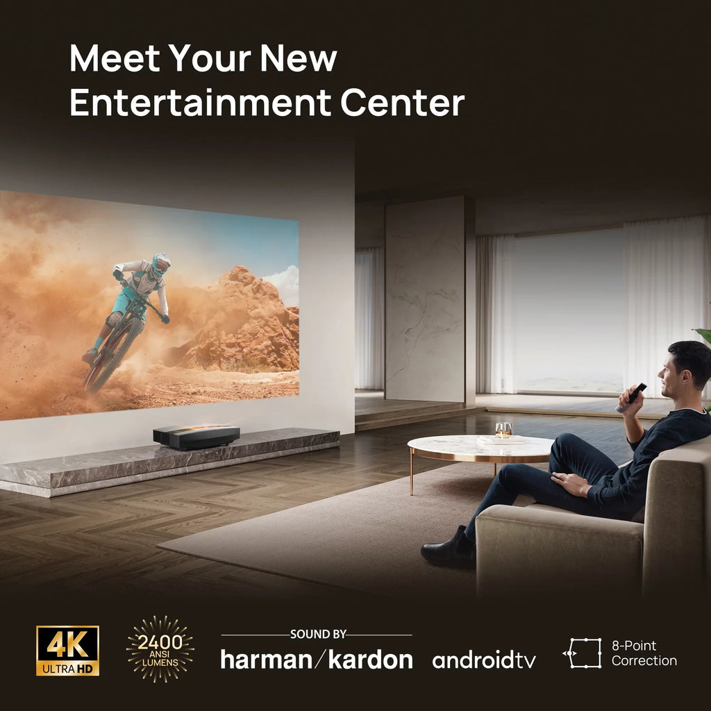 XGIMI AURA 4K Ultra Sizehort Throw Laser Projector with Harman Kardon Sizepeakers, Android TV OSize