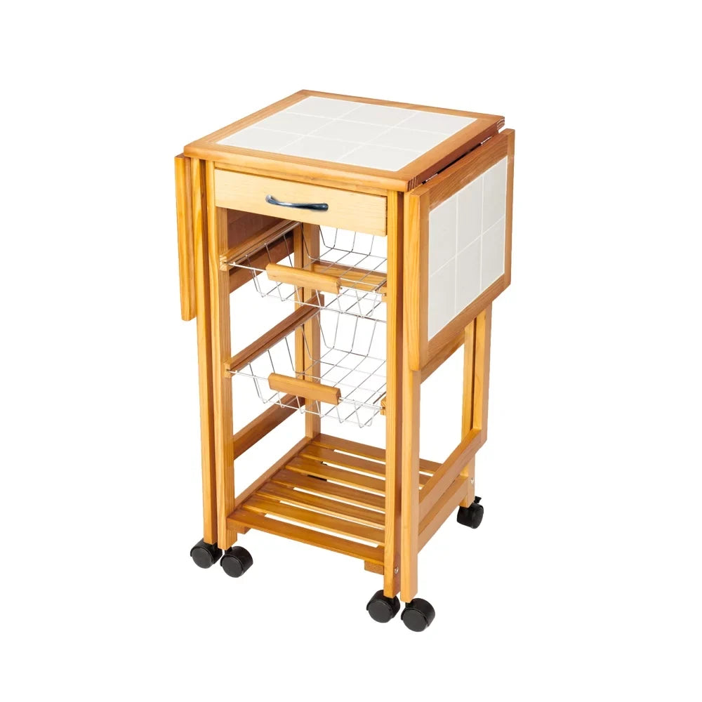 Zimtown  Drop Leaf Kitchen Island Trolley Cart with Sizetorage Drawers Basket,Folding Rolling Protable