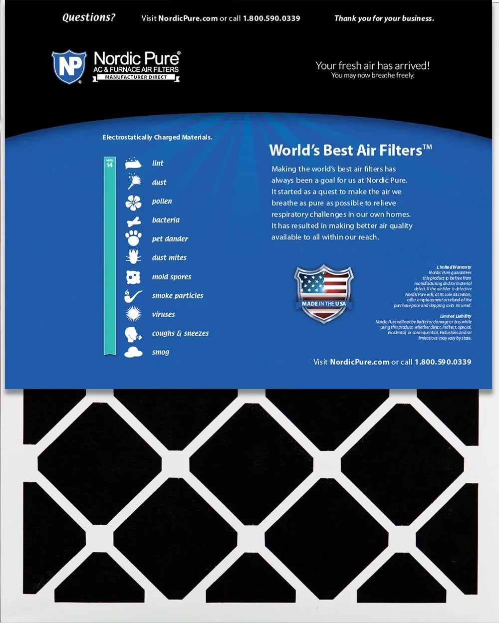 16x20x1 (15_1/2x19_1/2) Pleated Air Filters MERV 14 Plus Carbon 6 Pack