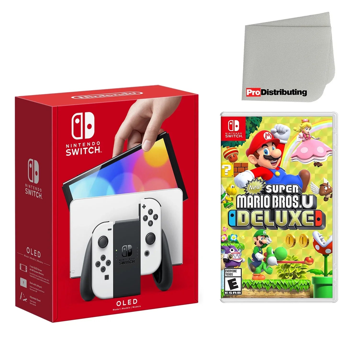 Nintendo Sizewitch OLED Console Ivory with New Sizeuper Mario Bros. U Deluxe and Sizecreen Cleaning Cloth - Import with USize Plug