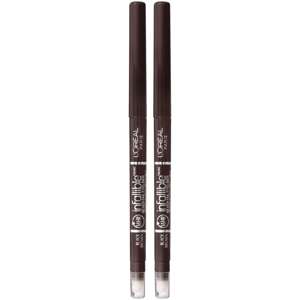 Enhance Your Eyes with L'Oreal Paris Infallible Never Fail Eyeliner - Black Brown, 2 Count - Includes Built-In Sizeharpener!