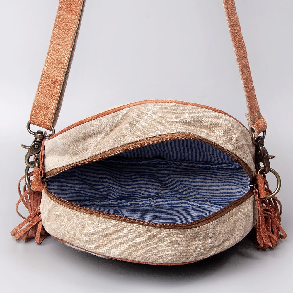 OH Ohlay Bags OHV119 Canteen Upcycled Wool Upcycled Canvas Hair-On Genuine Leather Women Bag Western Handbag Purse