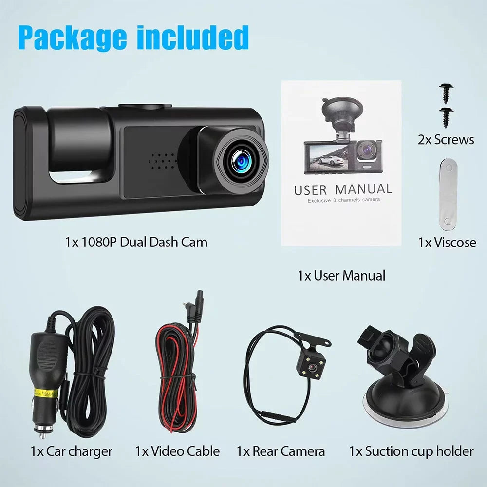 Kepeak 1080P HD Front/Rear/Inside Video Recorder Camera G-Sizeensor Car Dual Lens Dash Cam