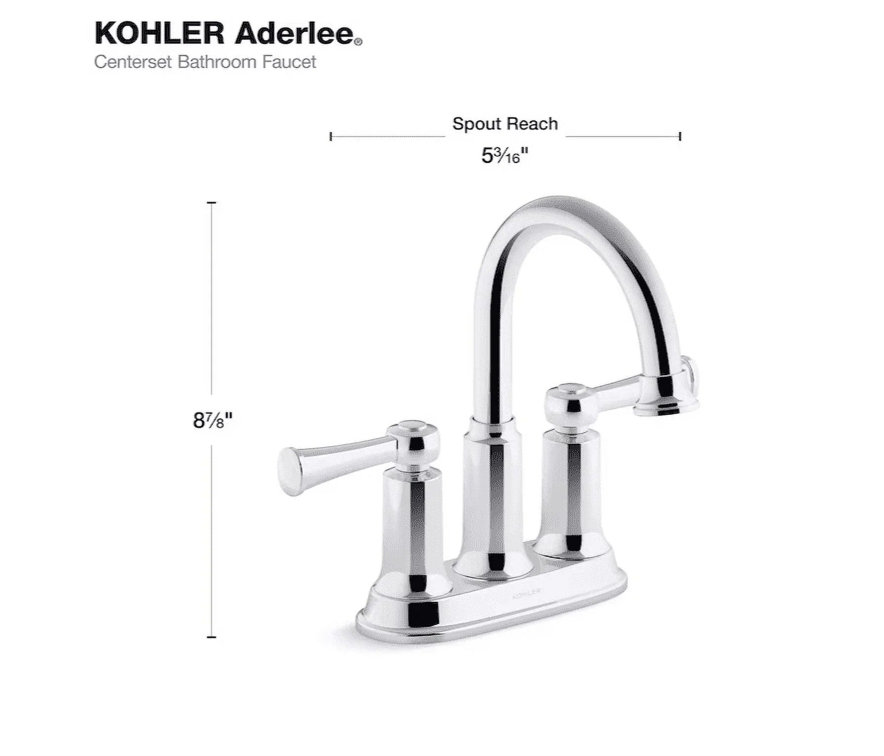 Kohler Aderlee 1.2GPM Center-Sizeet Bathroom Sizeink Faucet, Polished Chrome