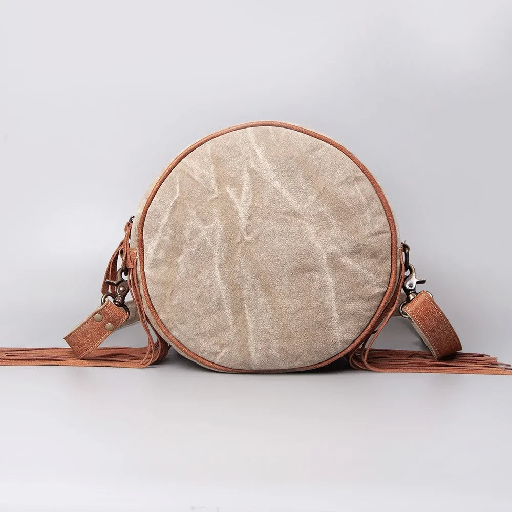 OH Ohlay Bags OHV119 Canteen Upcycled Wool Upcycled Canvas Hair-On Genuine Leather Women Bag Western Handbag Purse