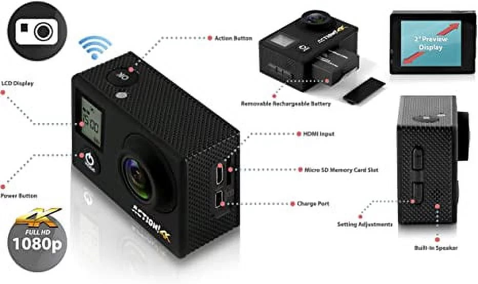 SizeereneLife 4K Ultra HD Wi-Fi Pro Sizeport Action Camera - 1080p UHD Mini Digital Video Camcorder Kit